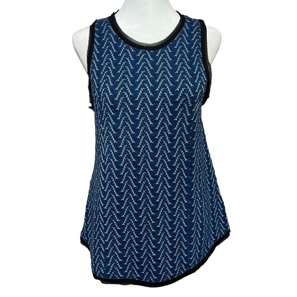 Anthropologie Postmark Sleeveless Blouse Blue Textured Black Trim Quilted Small - Picture 4 of 11